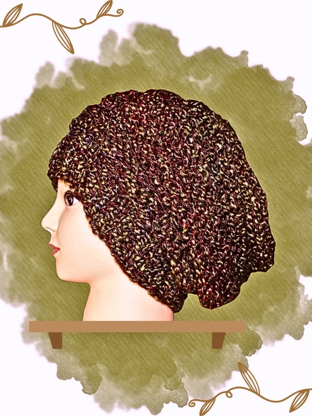 Knit Slouch Beanie Oversized Stretchy Brown Adult Teen Winter Hat